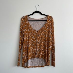 American Eagle Women’s Yellow Floral Long Sleeve Top Medium
